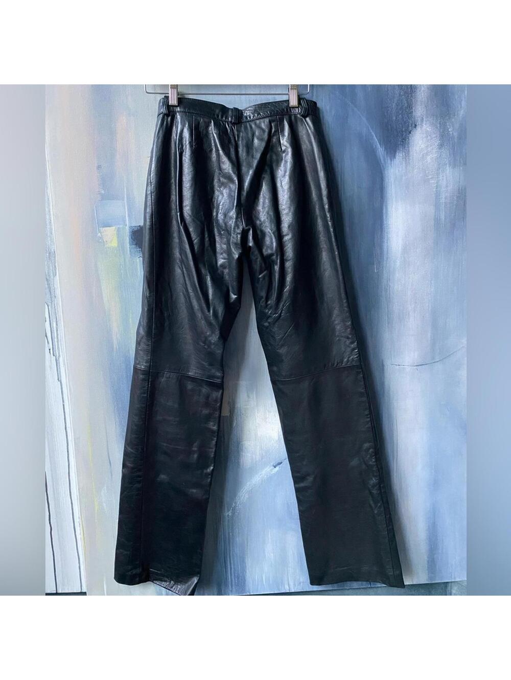Vintage MIKAI Black Leather Pants High Waist Straight Leg 6 - Picture 3 of 9